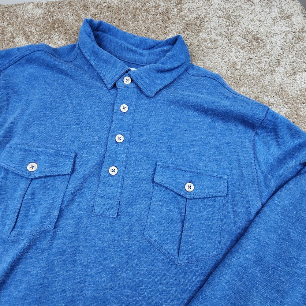 Tommy Bahama Jeans Men's Long Sleeve Shirt Blue Button Pockets Large L Silk